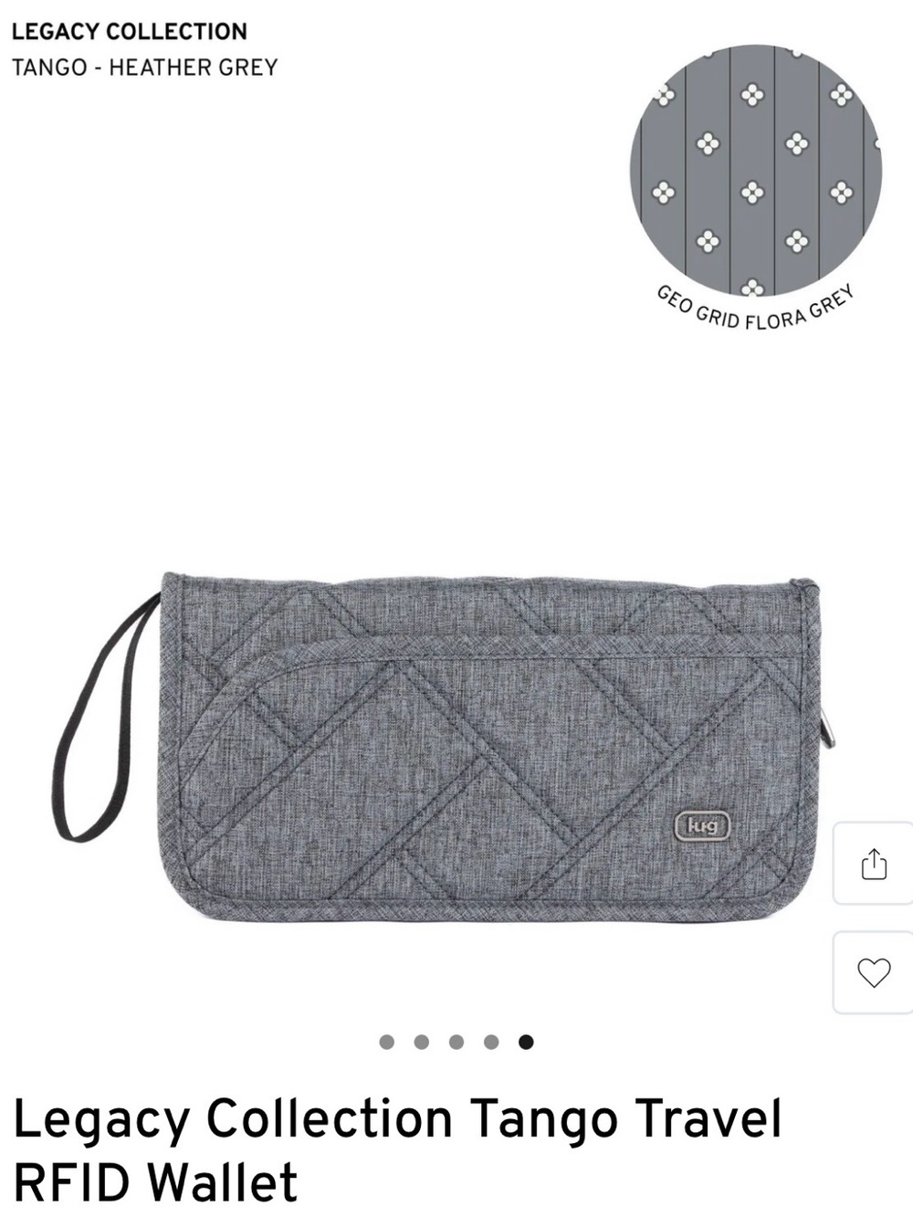 NWT- lug Heather Grey Quilted Wristlet Travel Wallet